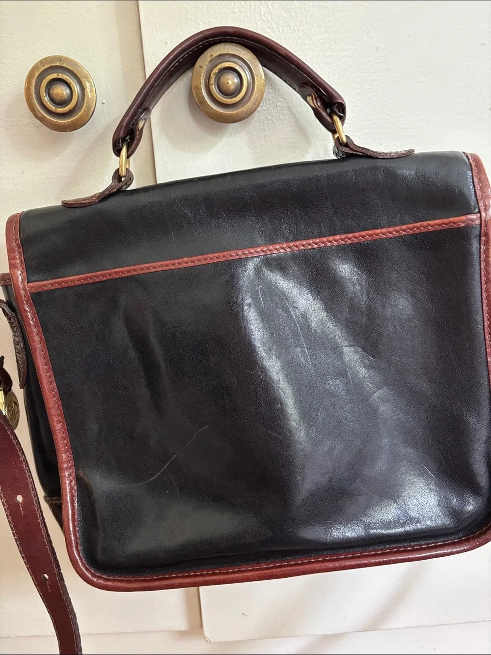 Brown and Black Leather hand Bag - Classic Two-Tone Design